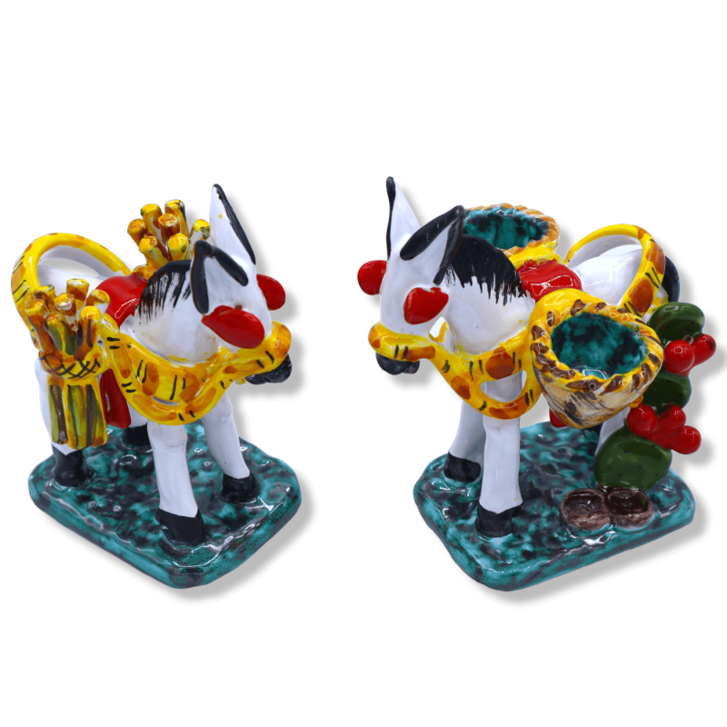 Sicilian ceramic donkey, white and with applications, two decorations available, L 10 cm x H 13 cm approx. (1Pcs) Mod BN