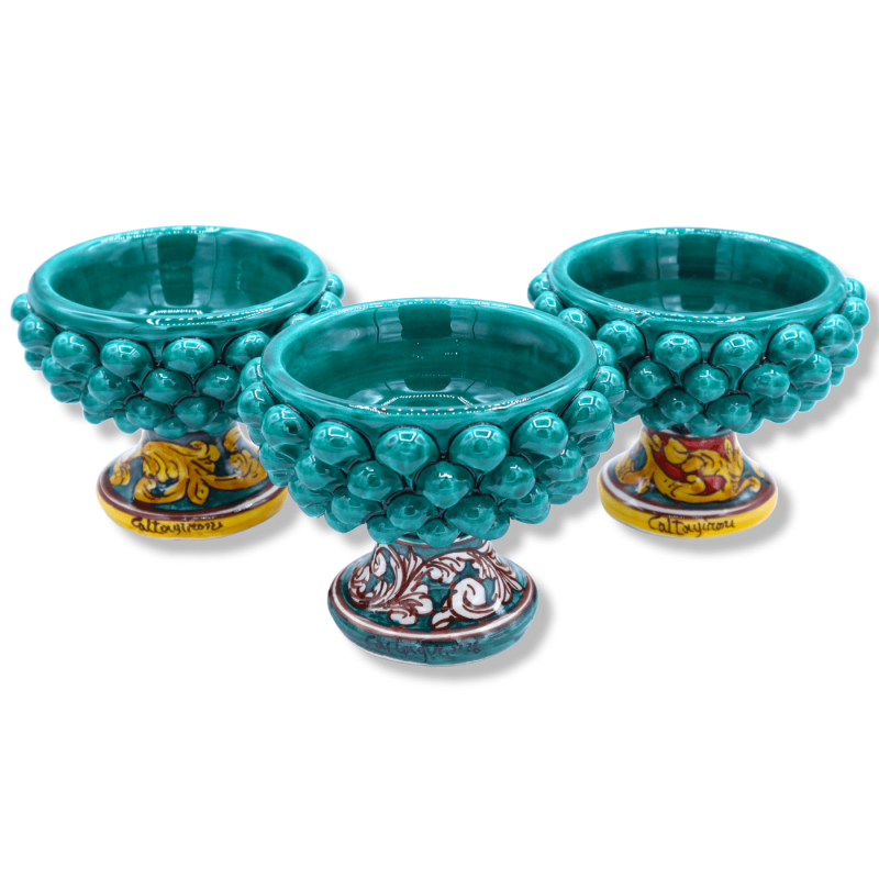 Caltagirone Mezza Pigna Vase - Ø 12 cm, h approx. 9 cm (1Pc) Verdigris and random stem decoration - 