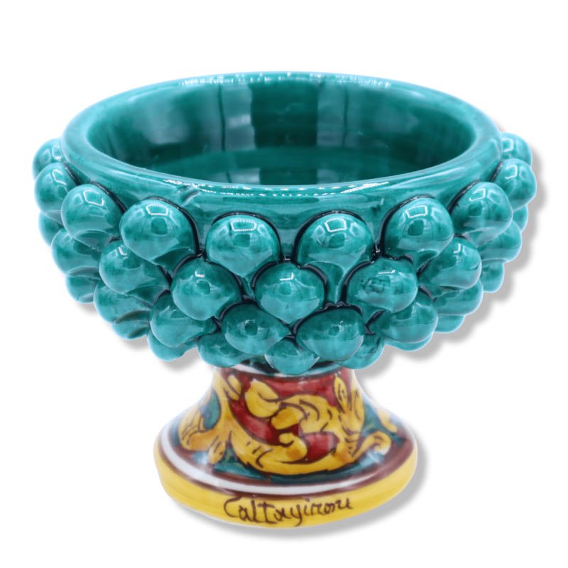 Vaso Mezza Pigna Caltagirone - Ø 12 cm, h 9 cm ca. (1Unità) Verderame e decoro gambo casuale - 