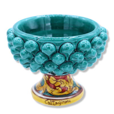 Vaso Mezza Pigna Caltagirone - Ø 12 cm, h 9 cm ca. (1Unità) Verderame e decoro gambo casuale - 