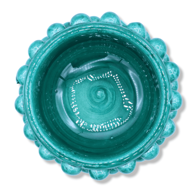 Vaso Mezza Pigna Caltagirone - Ø 12 cm, h 9 cm ca. (1Unità) Verderame e decoro gambo casuale - 