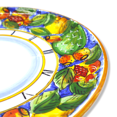 Orologio in ceramica siciliana - Ø 30 cm ca. Completo di Ingranaggio, Blu con decoro limoni e melograni - 