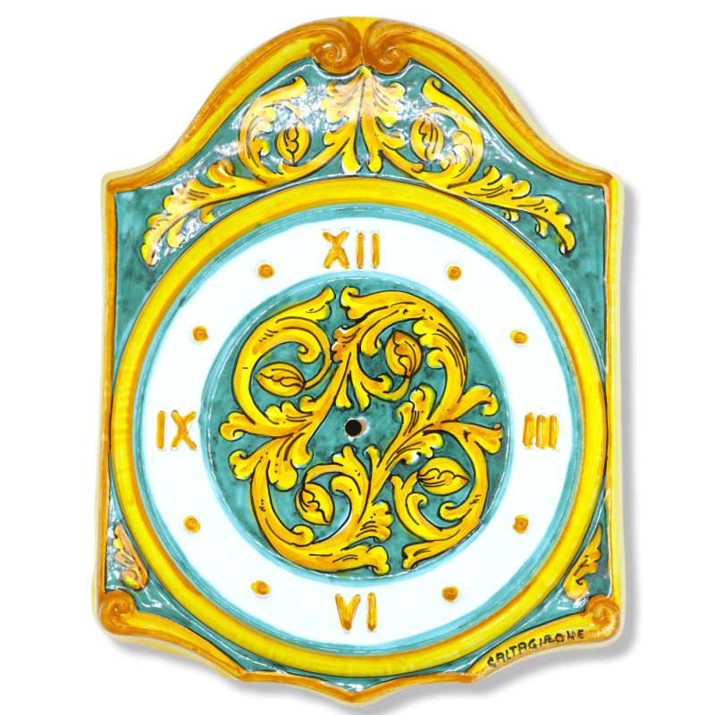 Orologio in ceramica Caltagirone - L 35 x 25 cm ca. Completo di Ingranaggio, stile e decoro barocco - 