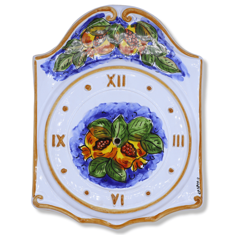 Horloge en céramique Caltagirone - L 35 x 25 cm env. Complet avec équipement, style baroque et grenades - 