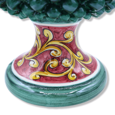 Szyszka sosnowa sycylijska z ceramiki Caltagirone Verderame, wysokość ok. 40 cm, trzon z barokowym zdobieniem na bordowy