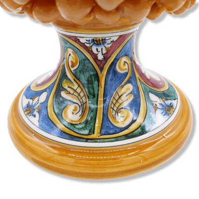 Sicilian pine cone in orange Caltagirone ceramic, approx. 40 cm high, stem with Palermo Baroque decoration. - 