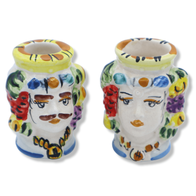 Porta Stuzzicadenti Testa di Moro i keramik di Caltagirone, Uomo o Donna kontrolllabile, h 7 cm x L 4 cm ca. (1pz) Mod F