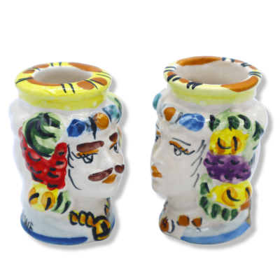 Porta Stuzzicadenti Testa di Moro i keramik di Caltagirone, Uomo o Donna kontrolllabile, h 7 cm x L 4 cm ca. (1pz) Mod F