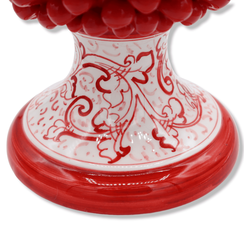 Pigna Siciliana in ceramica Caltagirone, h 40 cm ca. Rossa con gambo decoro barocco su fondo bianco - 