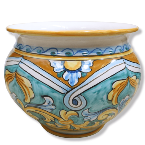 Cachepot Caltagirone Keramik-Pflanztopf, Barockdekoration auf Grünspan-Hintergrund, mit 5 Größenoptionen (1 Stück) - 