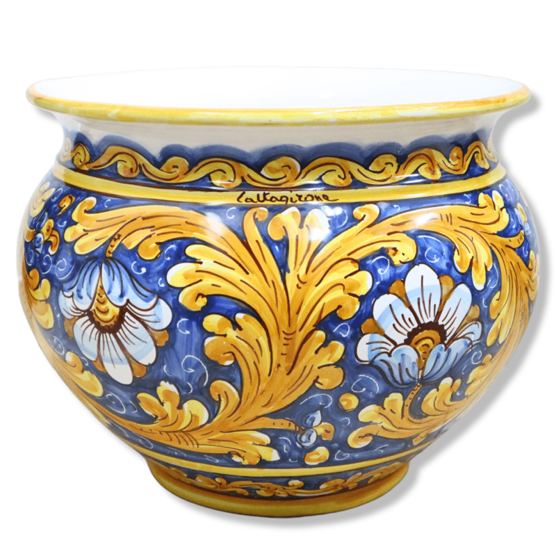 Sympathiek voordeel Stressvol Cachepot Ceramic Plant Vase of Caltagirone, decoratie Baroque en bloemen op  blauwe achtergrond, beschikbaar in verschillende mat GESELECTEERDE OPTIE  doorsnee 30cm