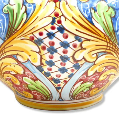 Cachepot Maceta para plantas en cerámica Caltagirone, decoración barroca sobre fondo azul y rojo, disponible en varios t