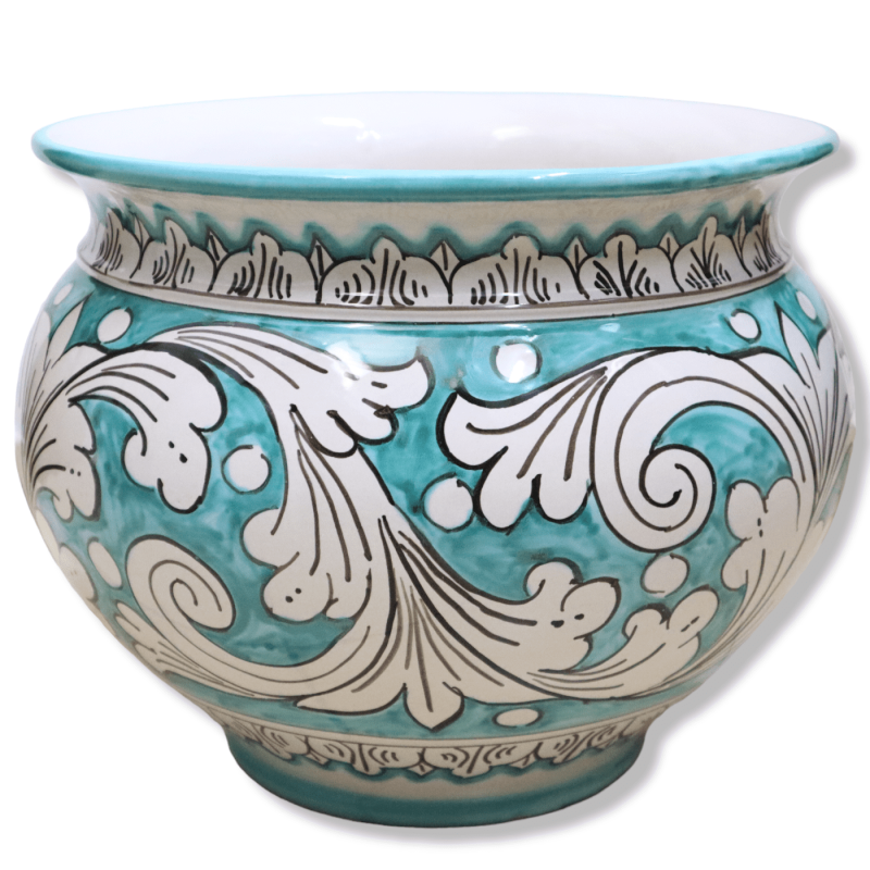 Cachepot Vaso dla roślin ceramicznych Caltagirone, kolor barokowy biały na tle verderame, w różnych wymiarach - Mod BR -