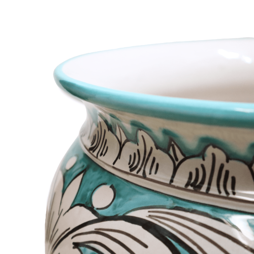 Cachepot Vaso de cerâmica Caltagirone, decoração barroca branca sobre fundo verdete, em vários tamanhos - Mod BR -  2