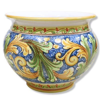 Cachepot Maceta para plantas en cerámica Caltagirone, decoración barroca sobre fondo azul, disponible en varios tamaños 
