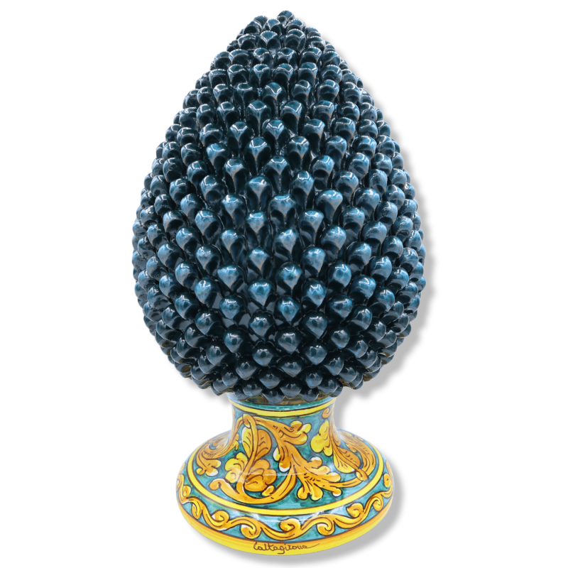 Sicilian pine cone in Caltagirone ceramic Shaded green, stem with baroque decoration, h 45 cm approx. Mod. TD - 