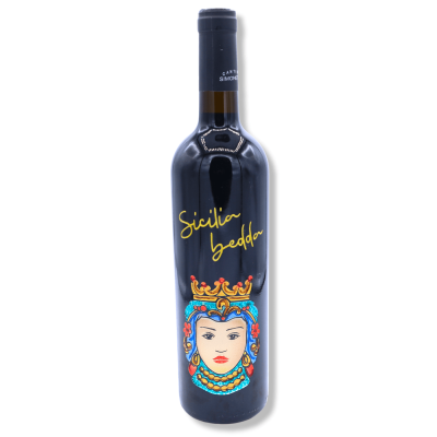 Bouteille de collection gravée et décorée à la main avec décoration Testa di Moro (1 pièce) 750 ml Nero d'Avola DOC - 