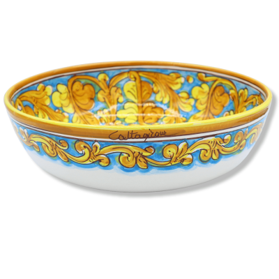 Miska sałatkowa lub miska do spaghetti z ceramiki Caltagirone z dekoracją barokową i kwiatową, Ø ok. 35 cm. - 