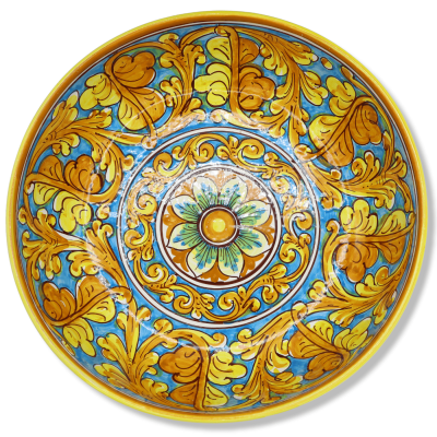 Ciotola o Spaghettiera in ceramica Caltagirone decoro barocco e floreale, Ø 33 cm ca. - 
