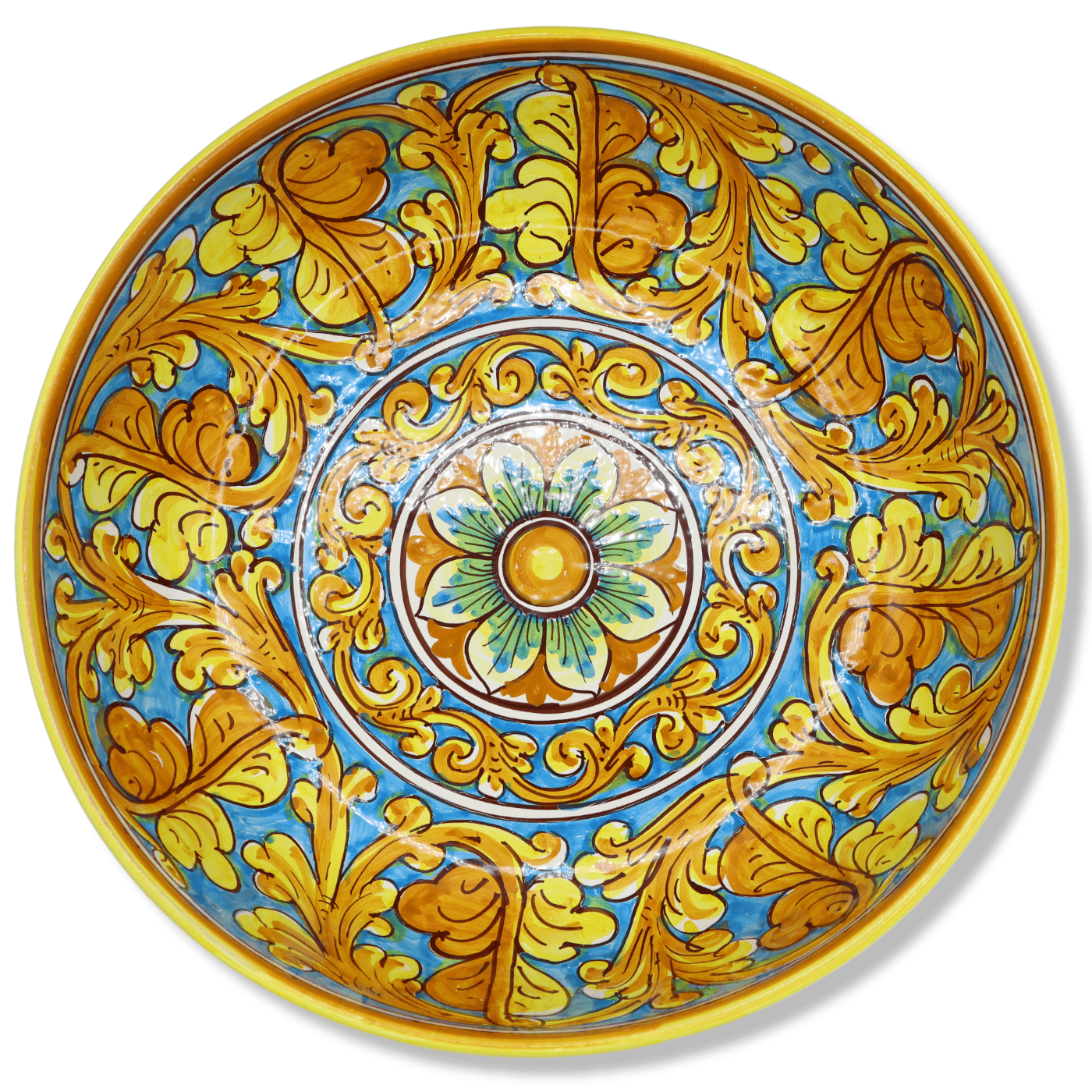 Ciotola insalatiera in ceramica Caltagirone, decoro barocco e floreale, Ø  30 cm ca. Mod TD