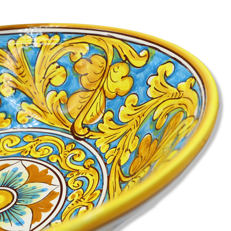 Ceramische spaghettiera salade kom van Caltagirone, Baroque en bloem decoratie, 35 cm approx. DAG - 