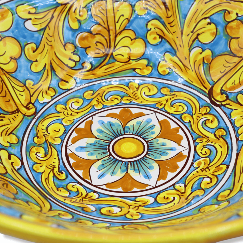 Ceramische spaghettiera salade kom van Caltagirone, Baroque en bloem decoratie, 35 cm approx. DAG - 