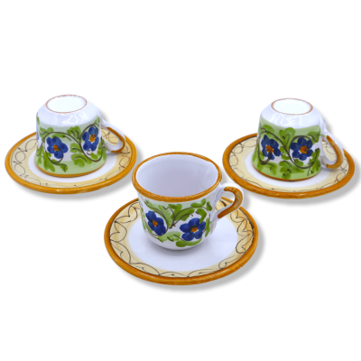 Kaffeetasse aus feiner sizilianischer Keramik, Blumen- und Blattdekor – H ca. 5 cm. (1 Stück) Mod NL - 