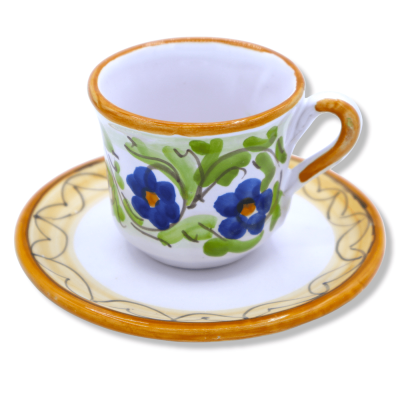 Kaffeetasse aus feiner sizilianischer Keramik, Blumen- und Blattdekor – H ca. 5 cm. (1 Stück) Mod NL - 