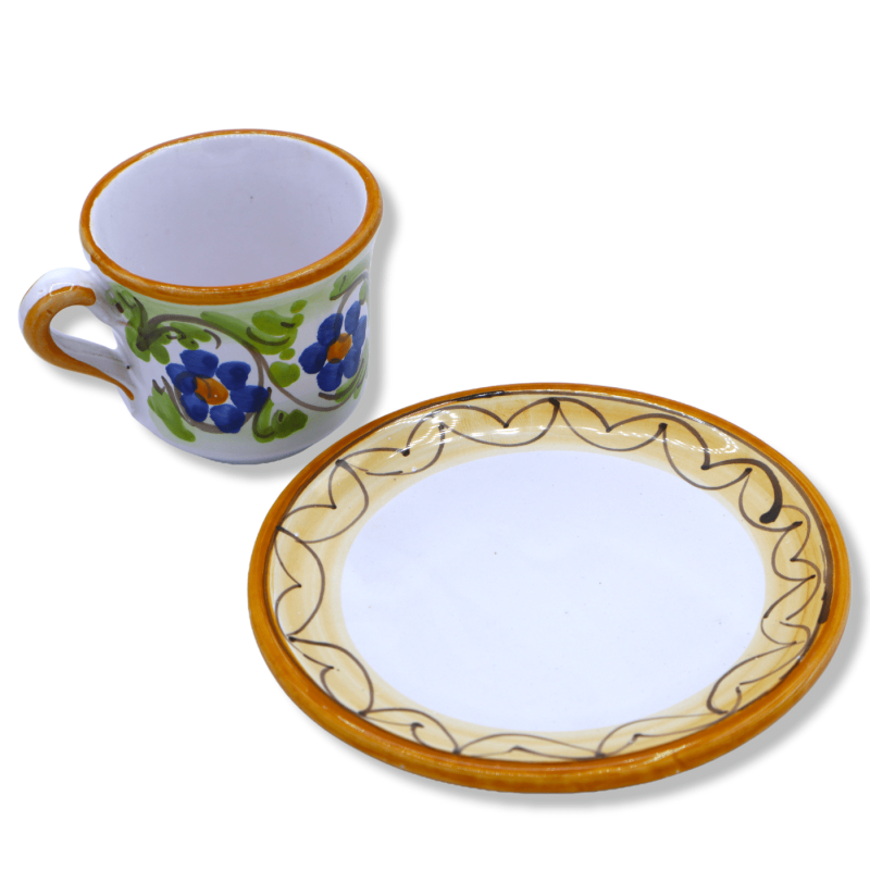 Kaffeetasse aus feiner sizilianischer Keramik, Blumen- und Blattdekor – H ca. 5 cm. (1 Stück) Mod NL - 