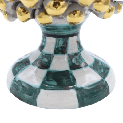 Pomme de pin sicilienne Caltagirone série Elite, tige blanc antique et multi-décorée, émail Pure Gold, h environ 25 cm. 