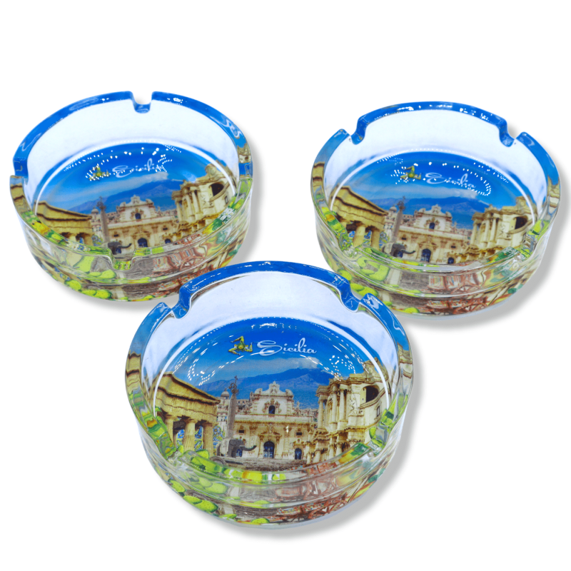 Glass ashtray, decorated with typical Sicilian Scenarios, Ø 10 cm approx. (1Pcs) - 