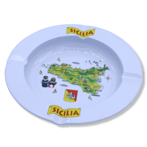 Ashtray in Metal, White with prints, Ø 14 cm approx. -