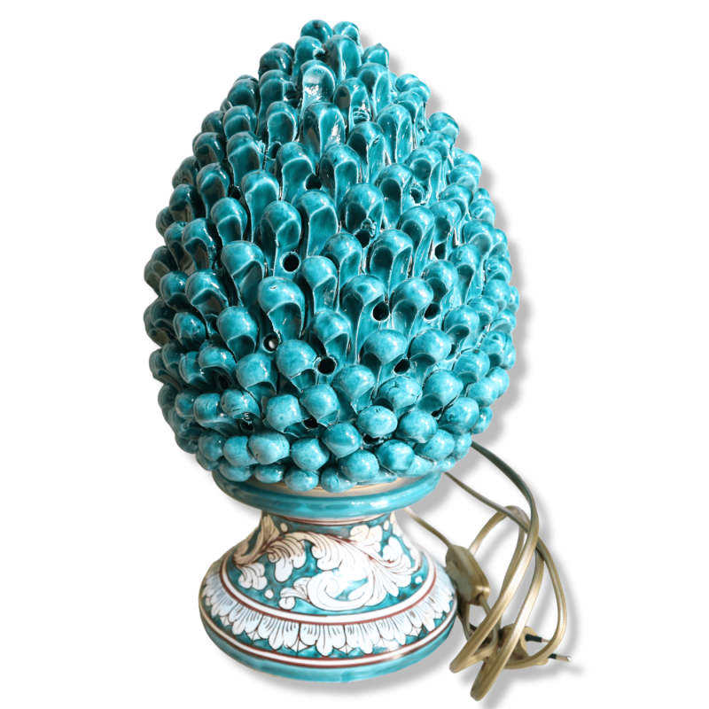 Candeeiro Pigna perfurado em cerâmica Caltagirone, cor verdete com decoração barroca branca - h 35 cm aprox. Mod TD - 