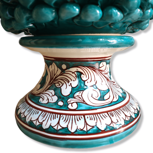 Perforated Pigna lamp in Caltagirone ceramic, verdigris color with white baroque decoration - h 35 cm approx. Mod TD -  2