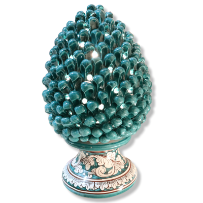 Candeeiro Pigna perfurado em cerâmica Caltagirone, cor verdete com decoração barroca branca - h 35 cm aprox. Mod TD - 