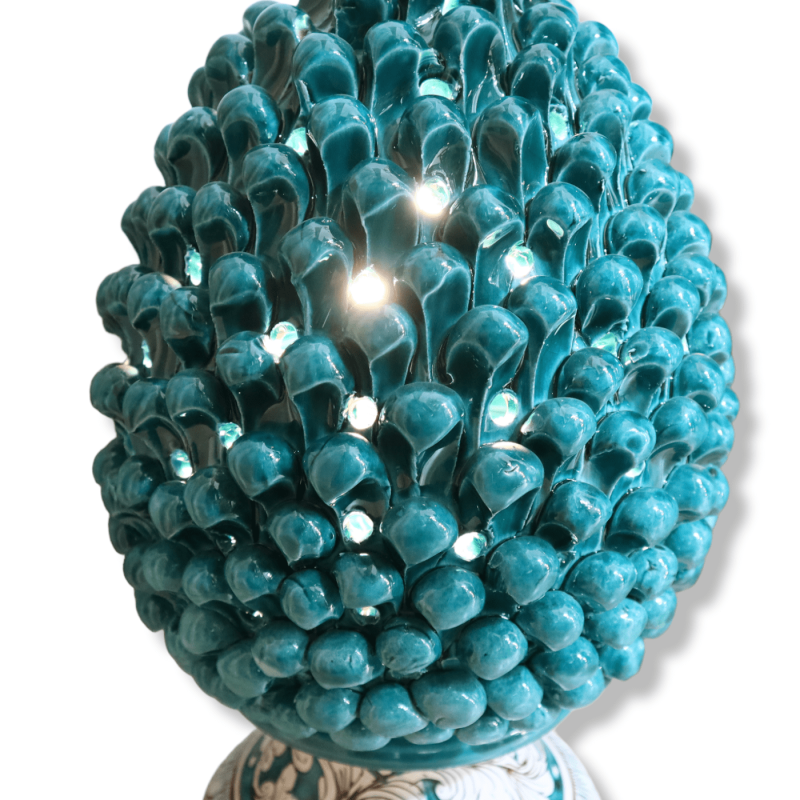 Candeeiro Pigna perfurado em cerâmica Caltagirone, cor verdete com decoração barroca branca - h 35 cm aprox. Mod TD - 