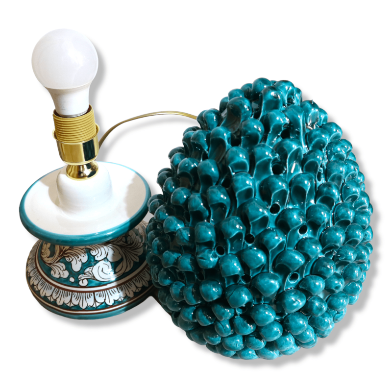 Candeeiro Pigna perfurado em cerâmica Caltagirone, cor verdete com decoração barroca branca - h 35 cm aprox. Mod TD - 