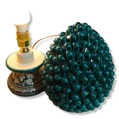 Candeeiro Pigna perfurado em cerâmica Caltagirone, cor verdete com decoração barroca branca - h 35 cm aprox. Mod TD - 
