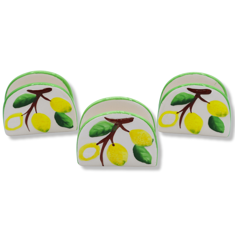 Porta guardanapos de cerâmica siciliana com decoração de limão, aprox. 6cm x L. 8cm. - 