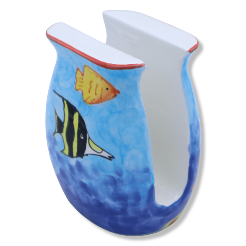 Hand painted Sicilian ceramic napkin holder depicting a marine scene, h 11 cm x L 10 cm approx. -  2