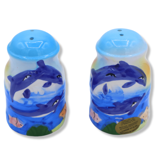 Ceramic salt & pepper shaker, seascape decoration, h 8 cm x Ø 5 cm approx. -