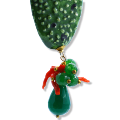 Boucles d'oreilles figue de Barbarie en céramique Caltagirone, environ h 9 cm. avec corail de bambou et pierre d'agate v