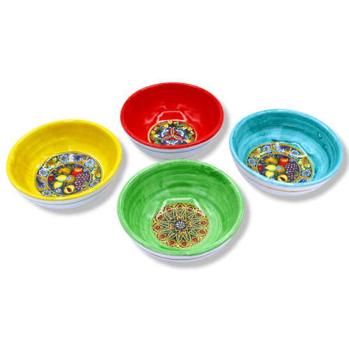 Sicilian ceramic bowl, random decoration and selectable color, Ø 13 cm approx. (1Pcs) -