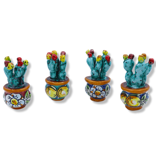 Übertopf Kaktusfeigenpflanze aus Caltagirone-Keramik, wählbare Dekoration und zufällige Farbe, H ca. 8 cm. (1 Stück) - 