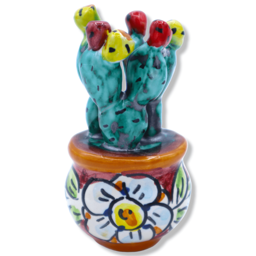 Cachepot Planta de pera espinhosa em cerâmica Caltagirone, decoração selecionável e cor aleatória, h 8 cm aprox. (1Pçs)  2