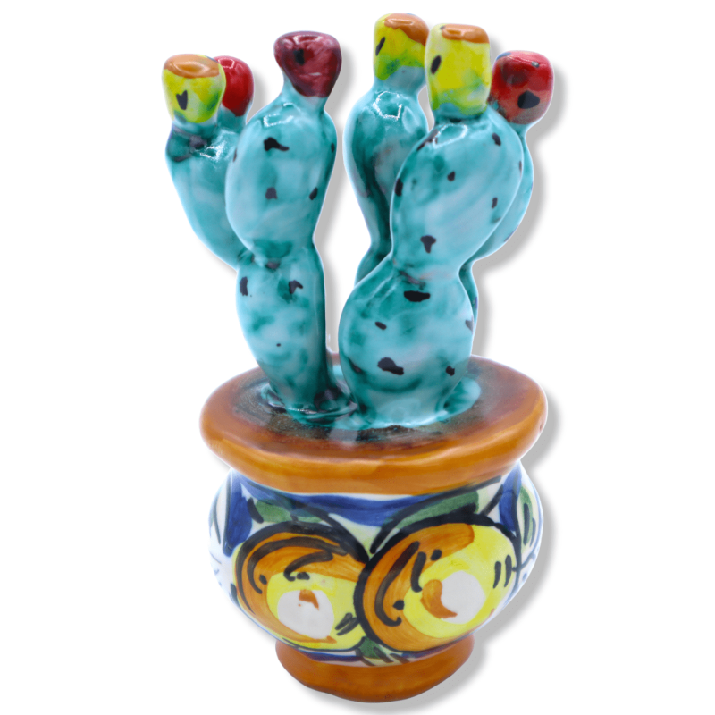 Übertopf Kaktusfeigenpflanze aus Caltagirone-Keramik, wählbare Dekoration und zufällige Farbe, H ca. 8 cm. (1 Stück) - 