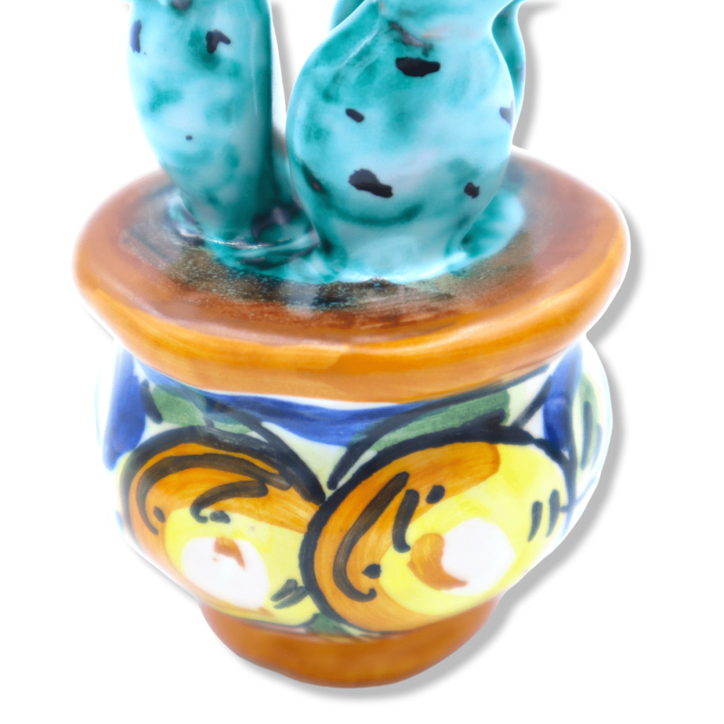 Übertopf Kaktusfeigenpflanze aus Caltagirone-Keramik, wählbare Dekoration und zufällige Farbe, H ca. 8 cm. (1 Stück) - 