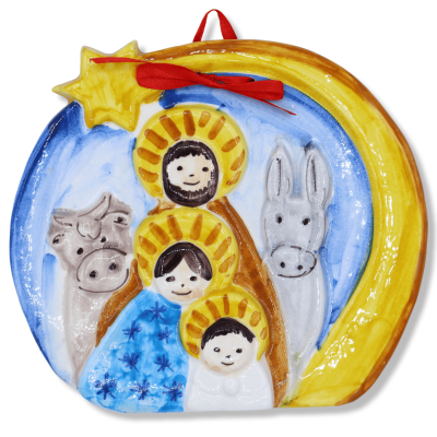 Composición belén para colgar en cerámica siciliana, color a elegir, h 18 cm aprox. (1pc) Mod GR - 