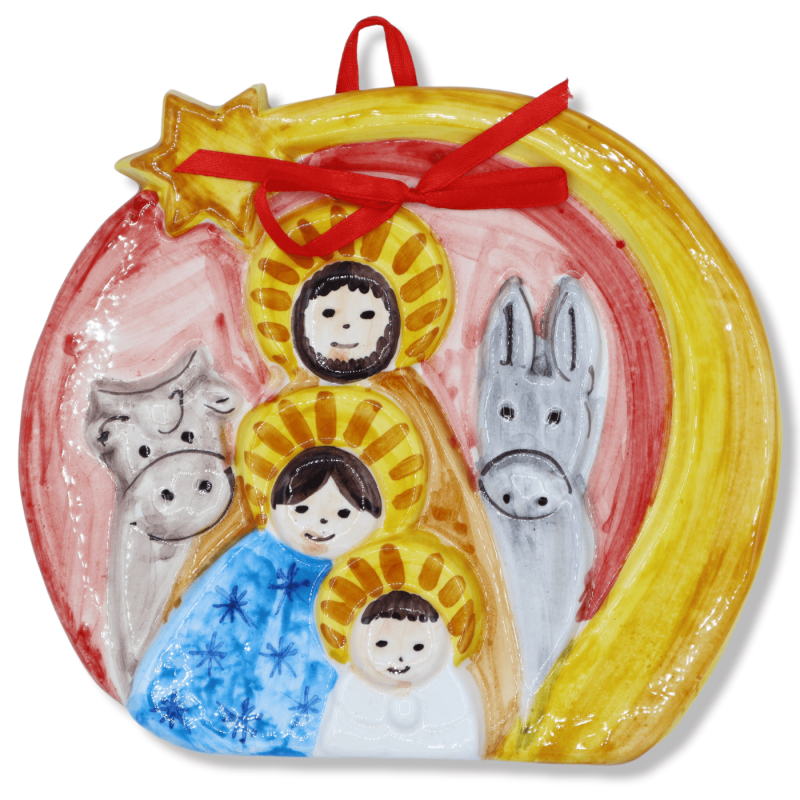 Nativity scene composition to hang in Sicilian ceramic, selectable color, h 18 cm approx. (1pc) Mod GR - 
