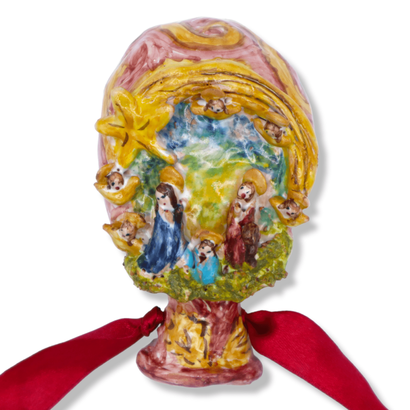 Nativity scene on balloon in Sicilian ceramic, decorated with figures in relief and baroque, h 11 cm approx. MR mod - 